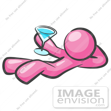 #37970 Clip Art Graphic of a Pink Guy Character Drinking a Blue Cocktail by Jester Arts