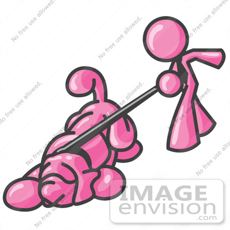 #37971 Clip Art Graphic of a Pink Guy Character Walking a Dog by Jester Arts
