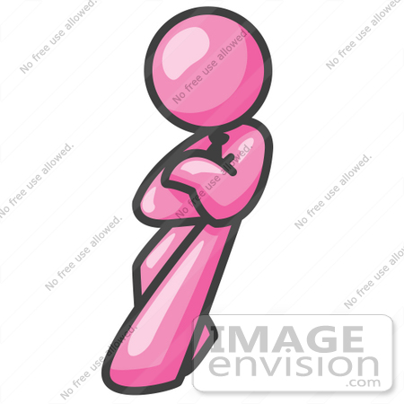 #37972 Clip Art Graphic of a Pink Guy Character Leaning by Jester Arts