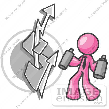 #37975 Clip Art Graphic of a Pink Guy Character Spray Painting by Jester Arts
