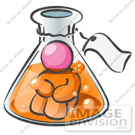 #37984 Clip Art Graphic of a Pink Guy Character in a Laboratory Flask by Jester Arts