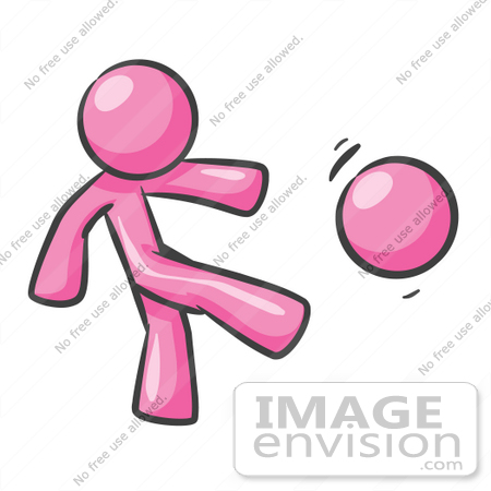 #37985 Clip Art Graphic of a Pink Guy Character Kicking a Ball by Jester Arts