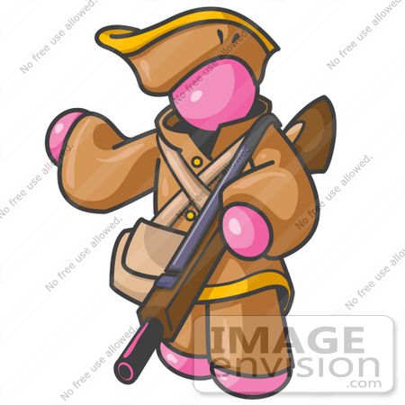 #37986 Clip Art Graphic of a Pink Guy Character Hunting With a Rifle by Jester Arts
