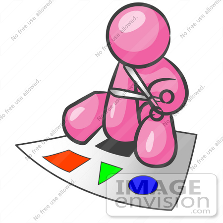 #37995 Clip Art Graphic of a Pink Guy Character Cutting Out Shapes by Jester Arts