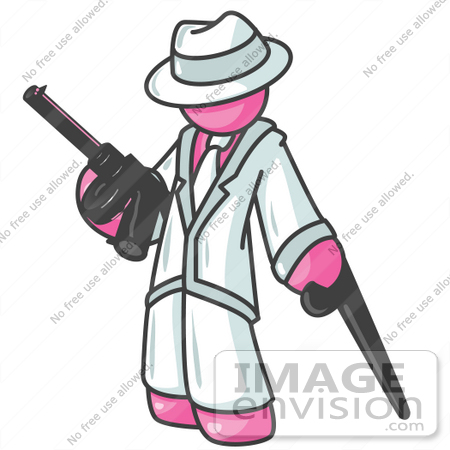 #37998 Clip Art Graphic of a Pink Guy Character Gangster With a Gun by Jester Arts