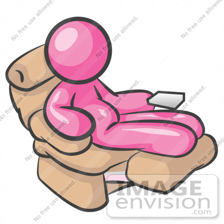 #38002 Clip Art Graphic of a Chubby Pink Guy Character Sitting in a Lazy Chair by Jester Arts