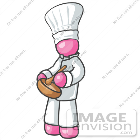 #38004 Clip Art Graphic of a Pink Guy Character Mixing Ingredients by Jester Arts