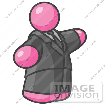#38006 Clip Art Graphic of a Fat Pink Guy Character Pointing by Jester Arts