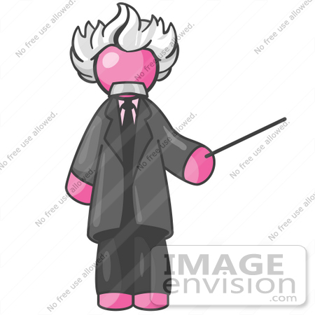 #38007 Clip Art Graphic of a Pink Guy Character as Albert Einstein by Jester Arts