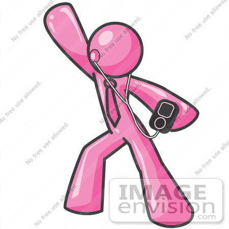 #38009 Clip Art Graphic of a Pink Guy Character Dancing With MP3 Music by Jester Arts