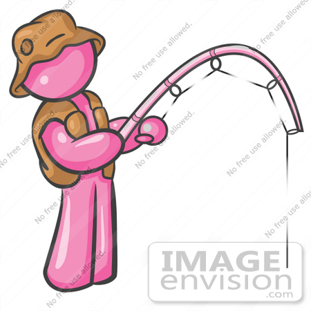 #38012 Clip Art Graphic of a Pink Guy Character Fishing by Jester Arts