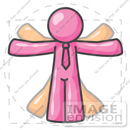 #38016 Clip Art Graphic of a Pink Guy Character Vitruvian Man by Jester Arts