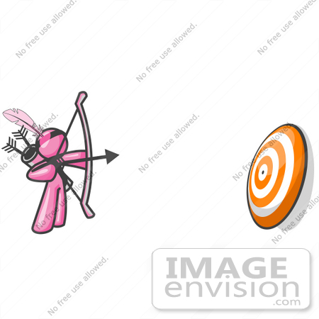#38018 Clip Art Graphic of a Pink Guy Character Shooting Arrows by Jester Arts