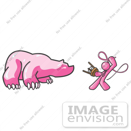 #38023 Clip Art Graphic of a Pink Guy Character Taming a Bear by Jester Arts