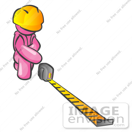 #38030 Clip Art Graphic of a Pink Guy Character Measuring by Jester Arts