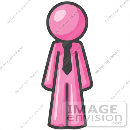 #38033 Clip Art Graphic of a Pink Guy Character Wearing a Tie by Jester Arts