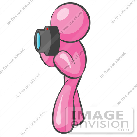 #38040 Clip Art Graphic of a Pink Guy Character Taking Pictures by Jester Arts