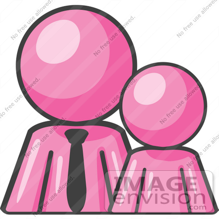 #38046 Clip Art Graphic of a Pink Guy Character With a Child by Jester Arts
