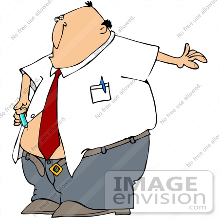 #38105 Clip Art Graphic of a Caucasian Man With Diabetes, Giving Himself an Insulin Shot in His Belly by DJArt