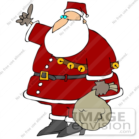 #38122 Clip Art Graphic of Santa Claus Hitchiking on Christmas by DJArt