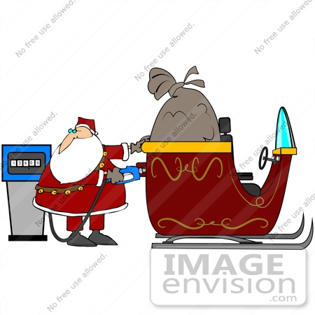 #38123 Clip Art Graphic of Santa Claus Refueling His Sleigh by DJArt