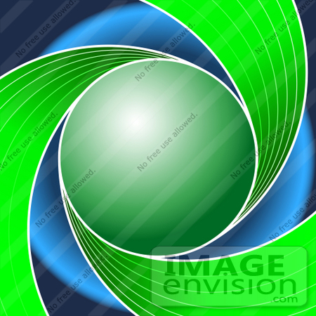 #38143 Clip Art Graphic of a Green Circle With Spirals Over A Blue Background, Symbolizing Ecology And Recycle by Oleksiy Maksymenko