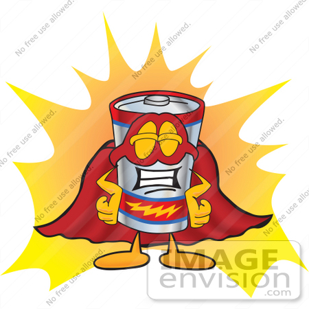 #38166 Clip Art Graphic of a Battery Mascot Character Dressed as a Super Hero by toons4biz