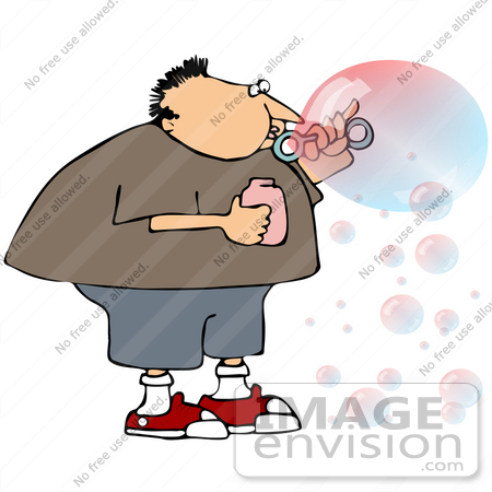 #38903 Clip Art Graphic of a Boy Blowing Pink and Blue Bubbles by DJArt