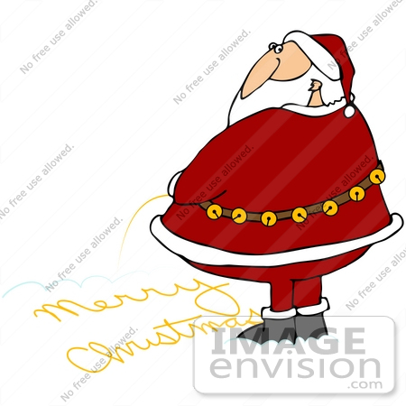 #38911 Clip Art Graphic of Santa Claus Pissing in the Snow, Writing Merry Christmas by DJArt