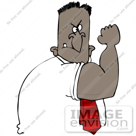 #38912 Clip Art Graphic of an African American Man Threatening With His Muscles by DJArt