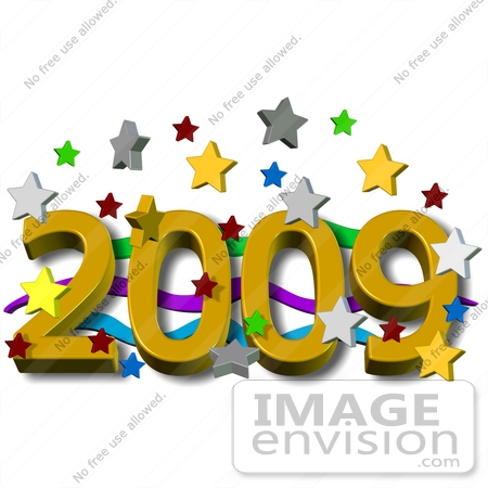 #39728 Clip Art Graphic of Colorful Stars Falling Around the New Year of 2009 by DJArt