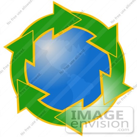 #40668 Clip Art Graphic of Yellow Outlined Green Arrows Circling The American Continents Of Planet Earth by DJArt