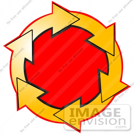#40670 Clip Art Graphic of Yellow Arrows Circling Around A Red Center by DJArt