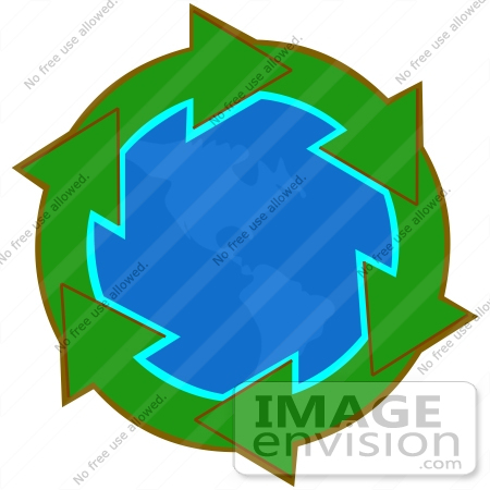 #40672 Clip Art Graphic of Green Arrows Around The American Continents On Planet Earth by DJArt