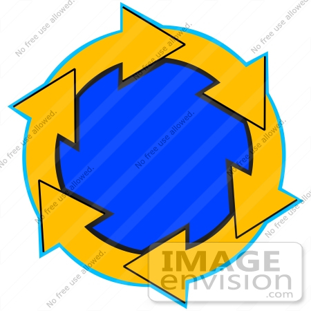 #40674 Clip Art Graphic of Yellow Arrows Circling Around A Blue Center by DJArt