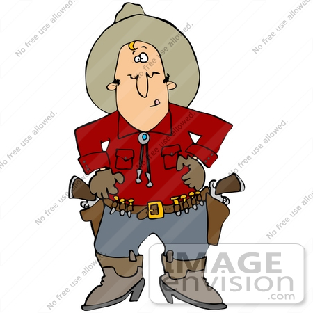 #40678 Clip Art Graphic of a Cowboy Licking His Lips, Ready to Pull His Pistils by DJArt