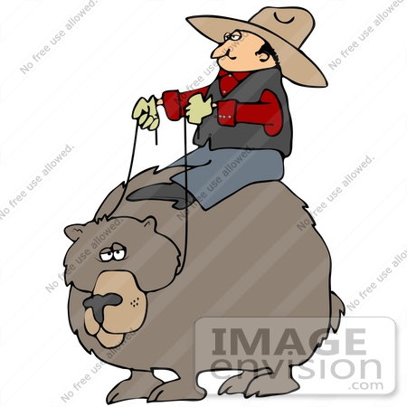 #40679 Clip Art Graphic of a Cowboy Riding Around on a Big Bear by DJArt