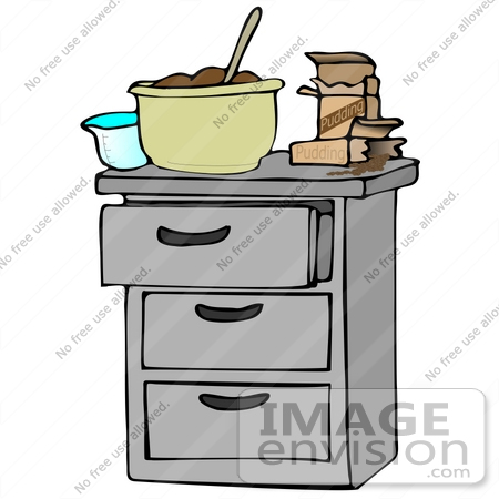 #40685 Clip Art Graphic of a Kitchen Island With Pudding in a Mixing Bowl by DJArt