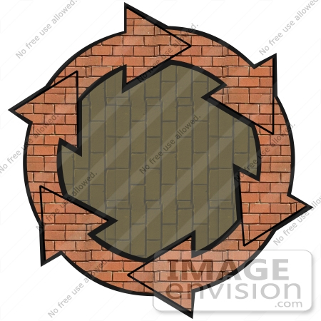 #40687 Clip Art Graphic of Brick Arrows Circling Around A Vertical Patterned Brick Center by DJArt