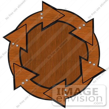 #40691 Clip Art Graphic of Brown Wood Arrows With Bolts Circling A Wood Grain Center by DJArt