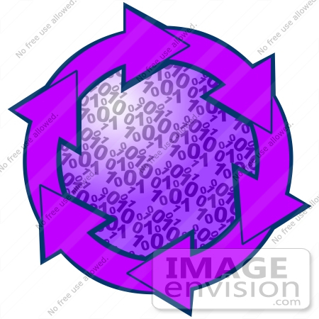 #40704 Clip Art Graphic of Purple Arrows Circling A Binary Coding Center by DJArt
