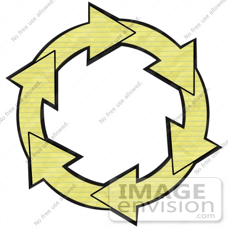 #40713 Clip Art Graphic of Yellow Lined Notebook Paper Arrows Around A White Center by DJArt