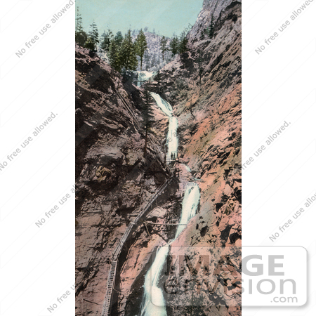 #40794 Stock Photo of People On A Platform Of The Staircase At Seven Falls, Cheyenne Canyon, Colorado by JVPD