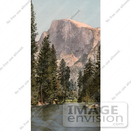 #40799 Stock Photo of a River Running Through A Forest Of Evergreens With A Backdrop Of Half Dome, Yosemite National Park, California by JVPD