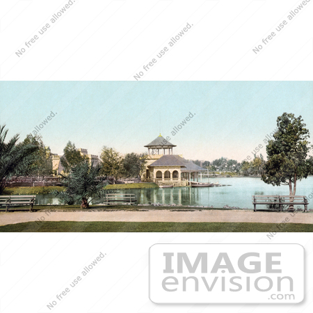 #40818 Stock Photo of Benches Along The Paths Near A Boathouse In West  Side Park, Los Angeles, California by JVPD