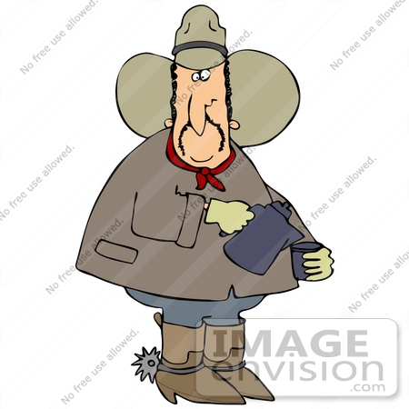 #40846 Clip Art Graphic of a Cowboy Pouring Himself A Cup Of Hot Coffee by DJArt