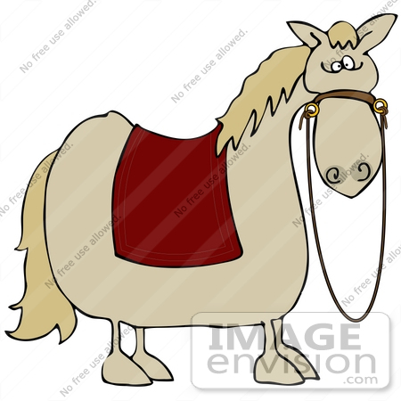#40848 Clip Art Graphic of a Bored Fat Horse With A Red Blanket On Its Back by DJArt