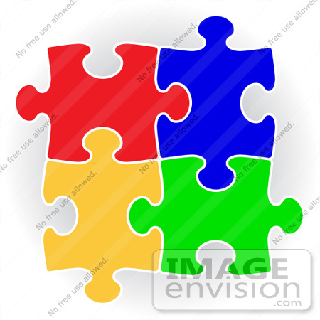 #40854 Clip Art Graphic of Colorful Puzzle Pieces Connecting Together by Oleksiy Maksymenko