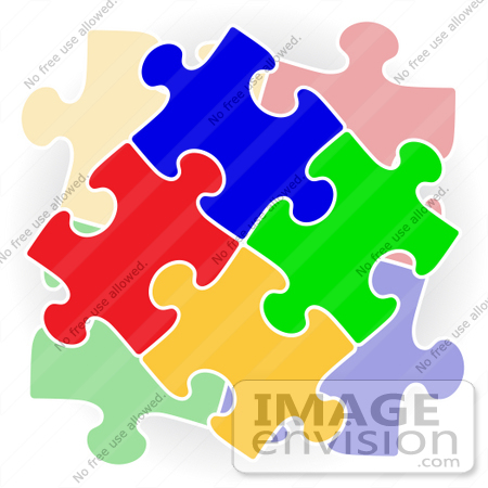 #40858 Clip Art Graphic of a Stack of Colorful Puzzle Pieces Connected by Oleksiy Maksymenko