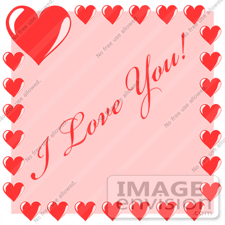 #40862 Clip Art Graphic of Purple Hearts Bordering I Love You Text On Pink by Oleksiy Maksymenko